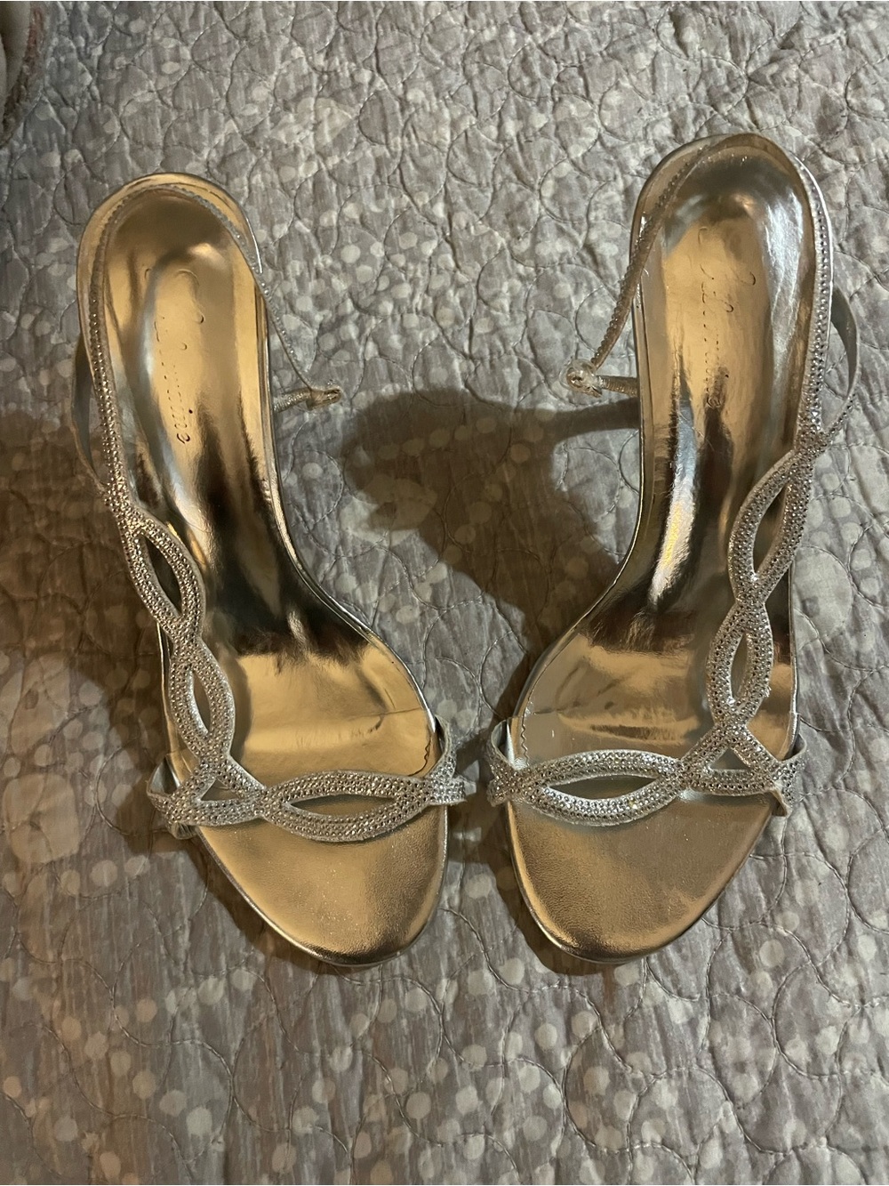 Silver Crystal-Strap Open-Toe Heels for Women